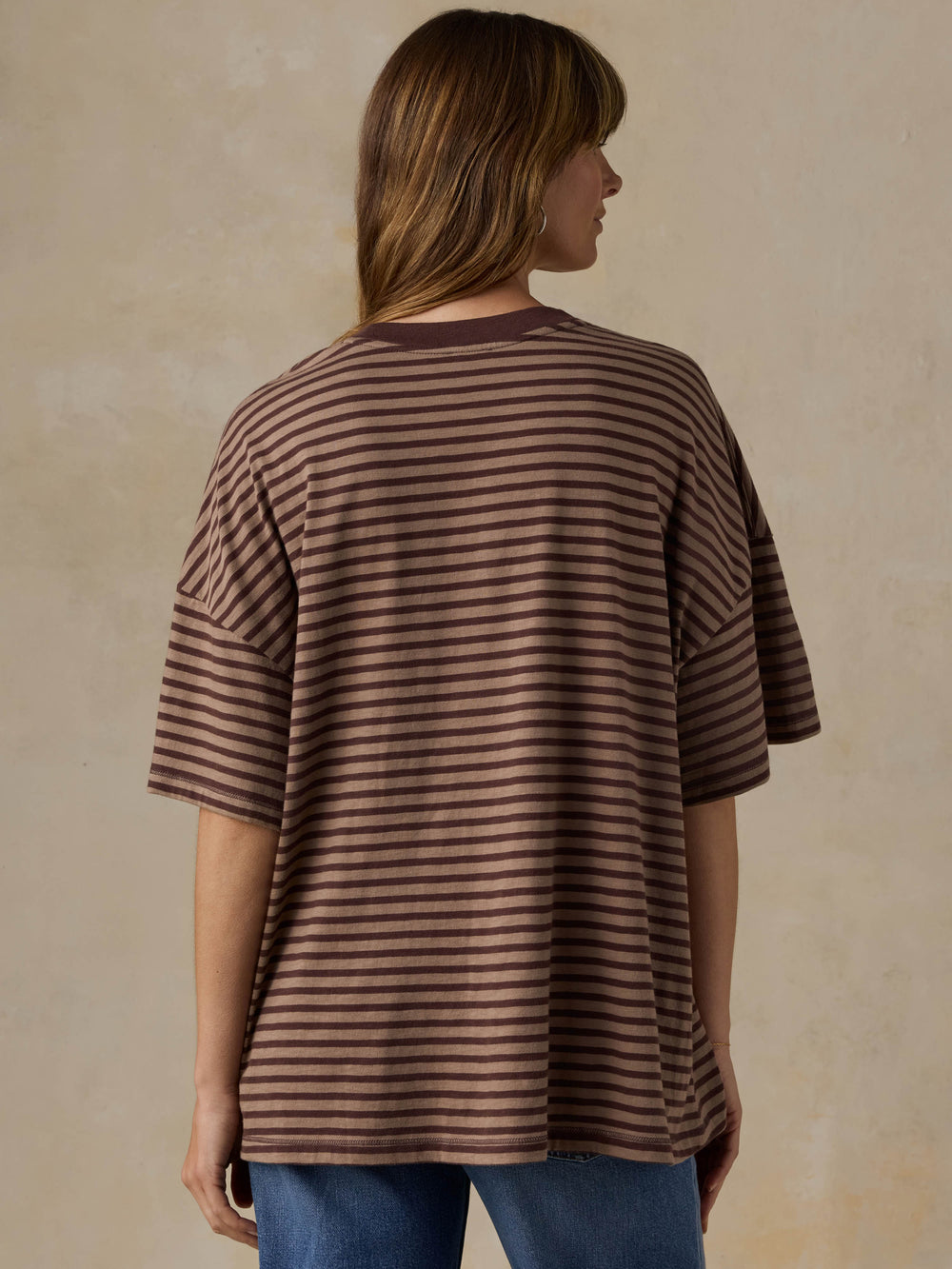 Faherty Sunwashed Boyfriend Tee - Coffee Sand Stripe