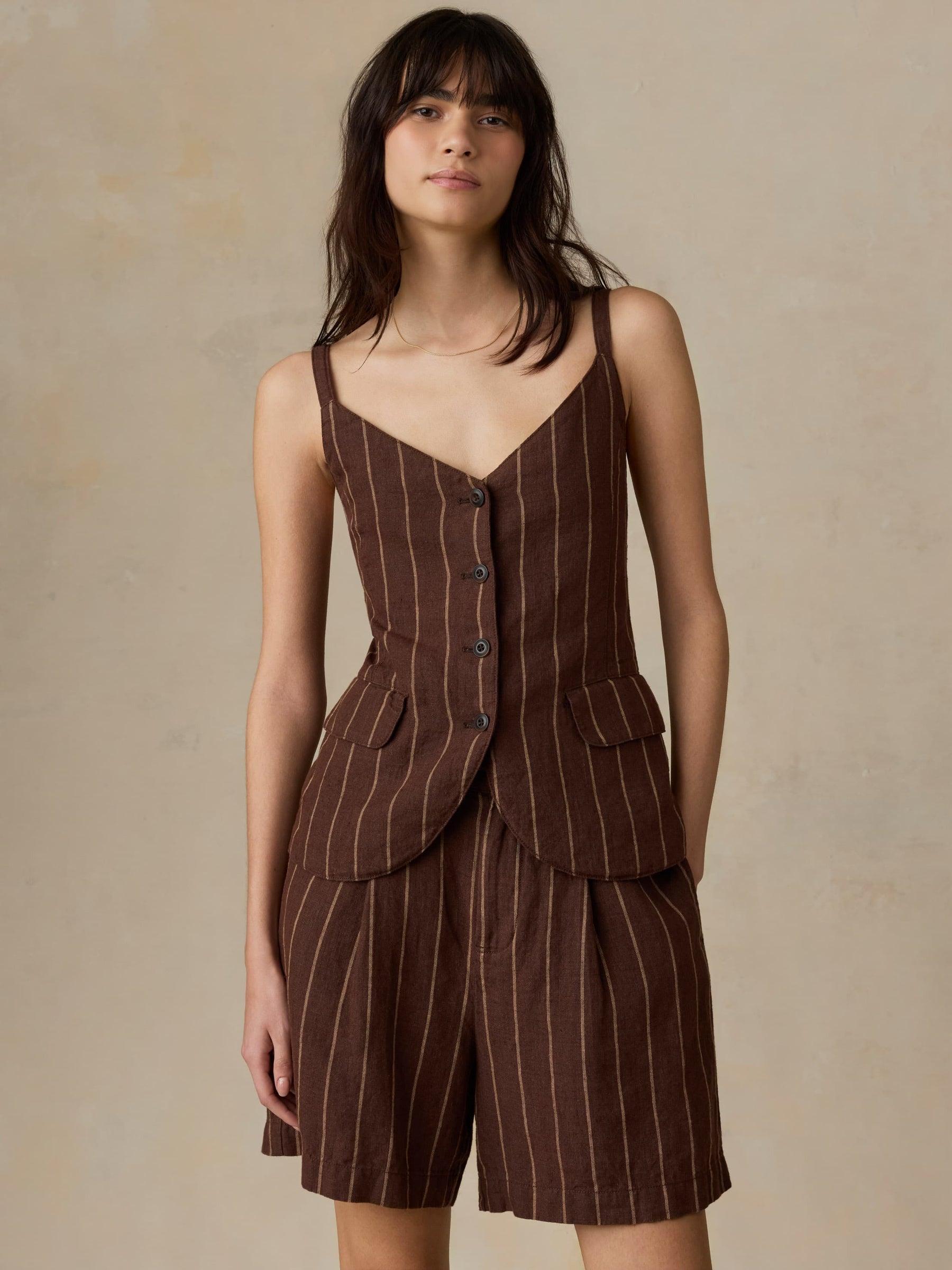 Faherty Sun Strider Linen Milo Vest - Harbor Line Stripe