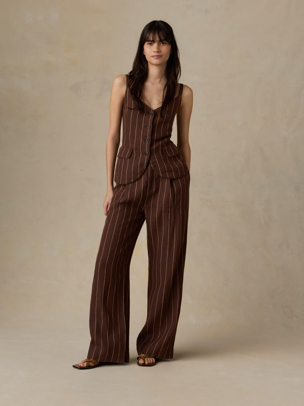 Faherty Sun Strider Linen Milo Vest - Harbor Line Stripe