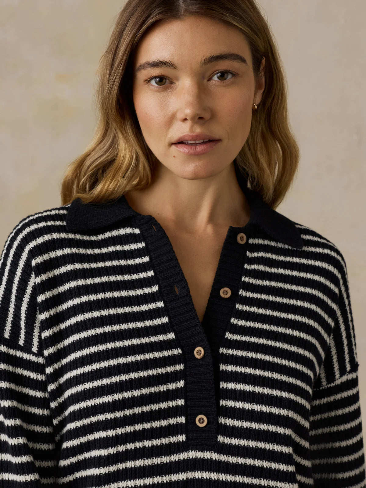 Faherty Miramar Linen Relaxed Polo - Black Reef Stripe