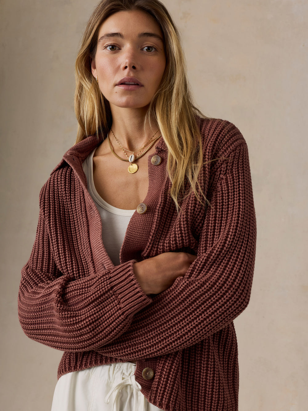 Faherty Sunwashed Cotton Lodge Cardigan - Sunwashed Redwood