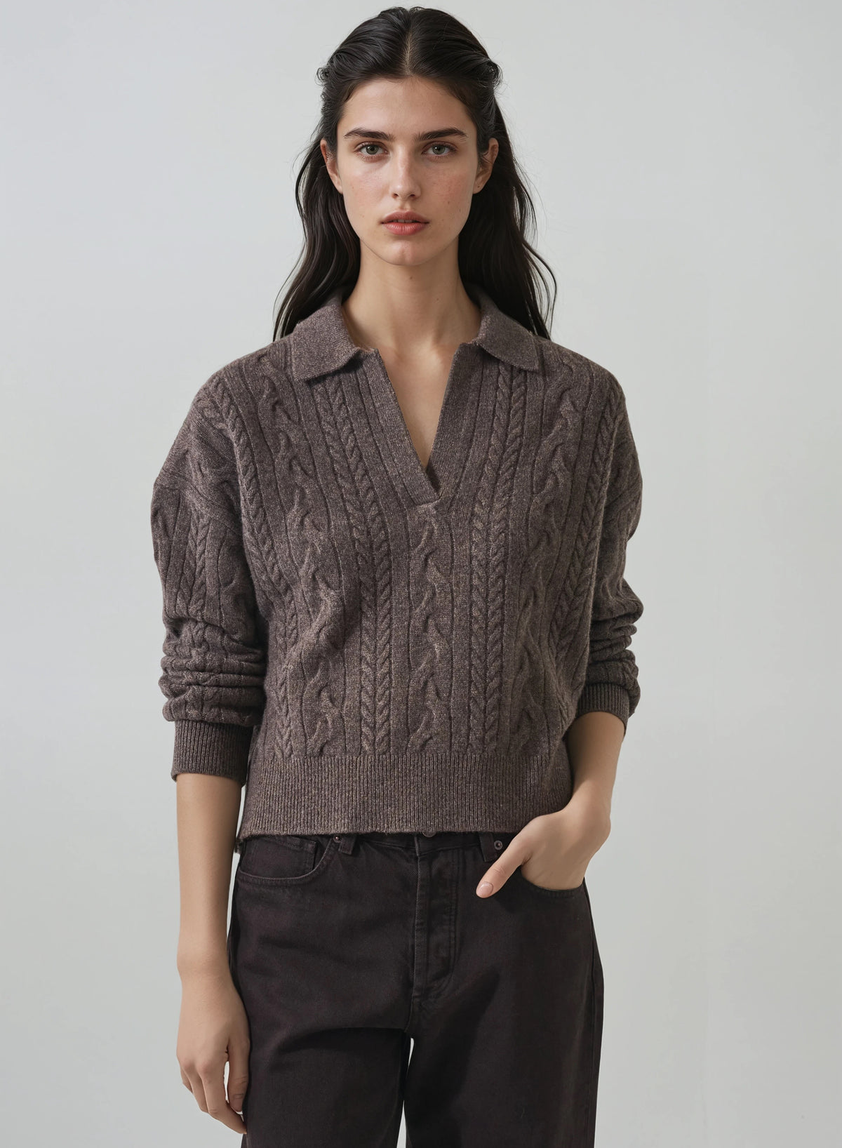 Patrick Assaraf Superfine Wool Relaxed Cable Polo W119P20