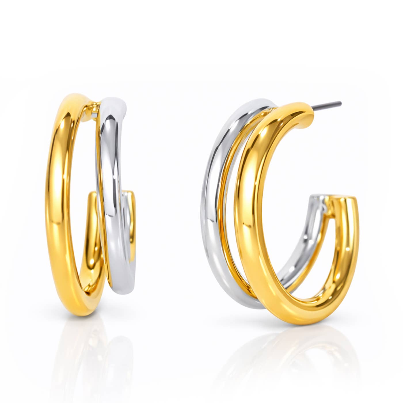 Tai Jewelry Two-Tone Double Hoop TJE-347