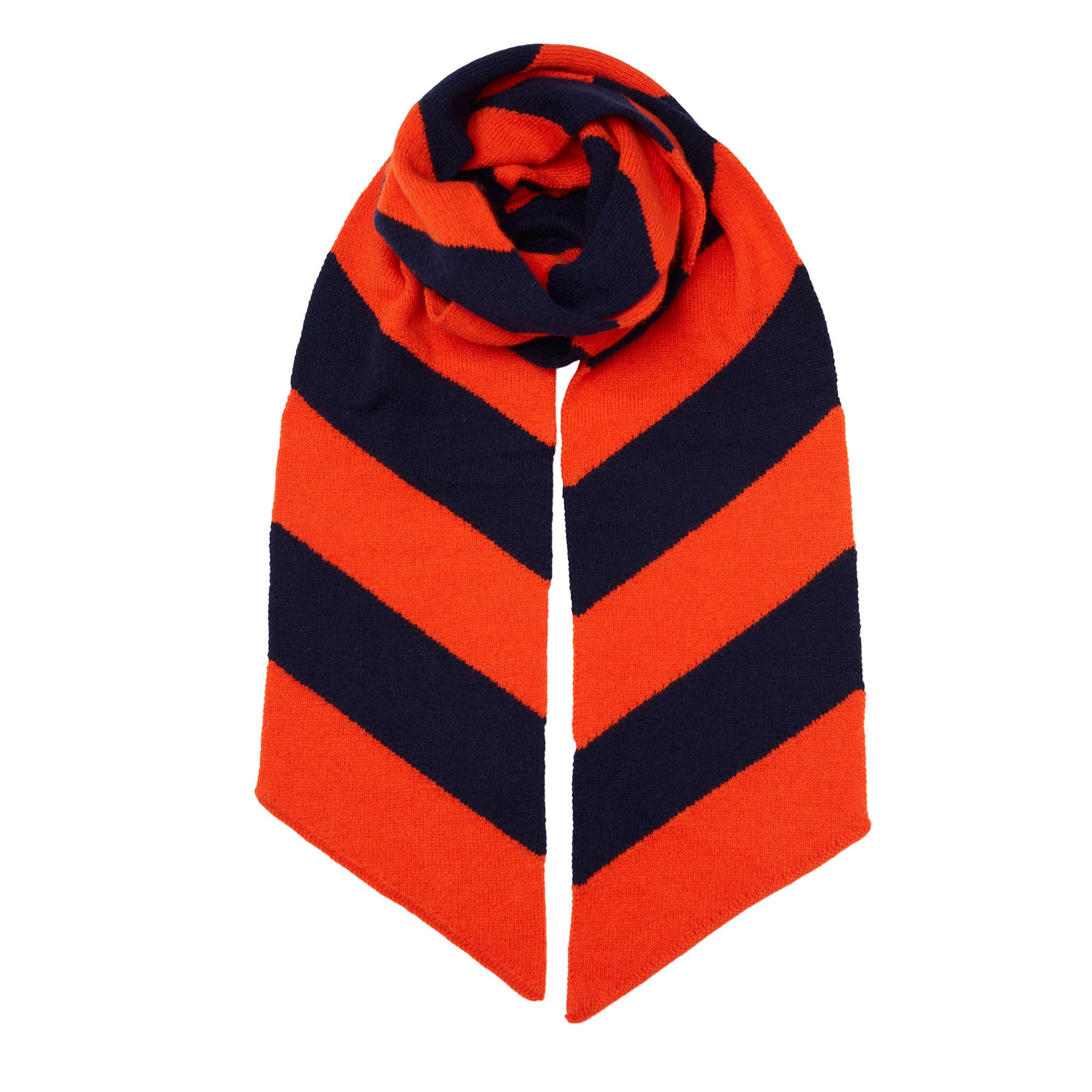 Somerville Cashmere Long Skinny Diagonal Stripe Scarf - Orange/Navy
