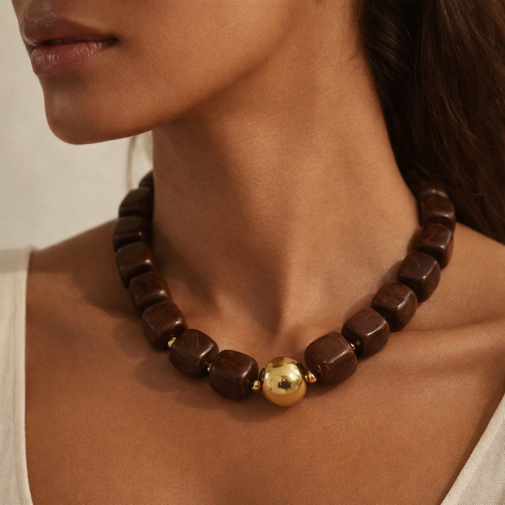 Sahira Pebbles Mocha Beaded Necklace