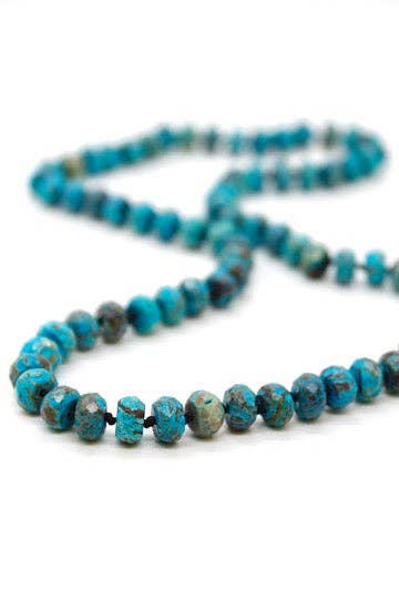 Lizou Hand Knotted 18" Faceted Ocean Jasper Necklace