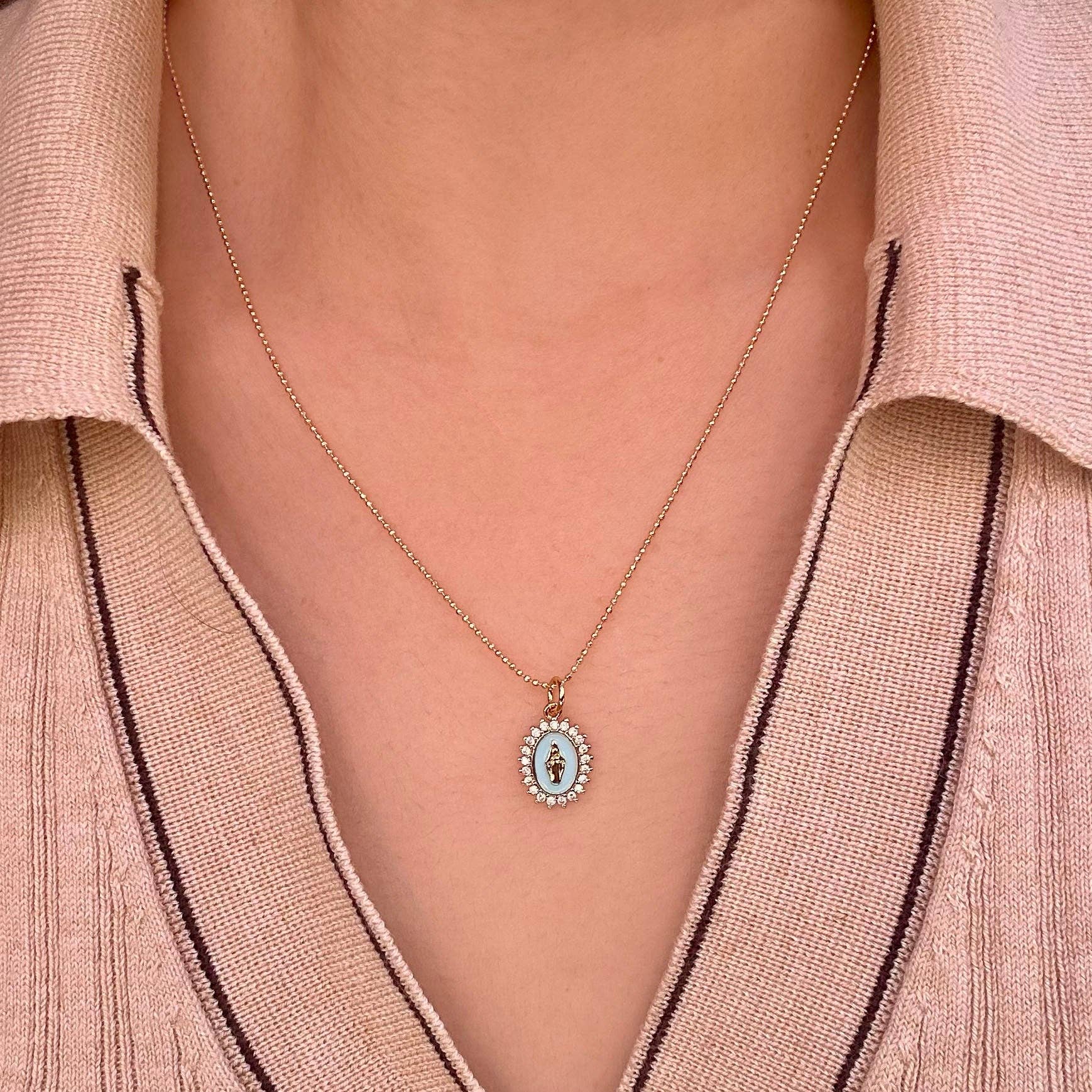 Joy Dravecky Mini Aqua Lady Lourdes Necklace