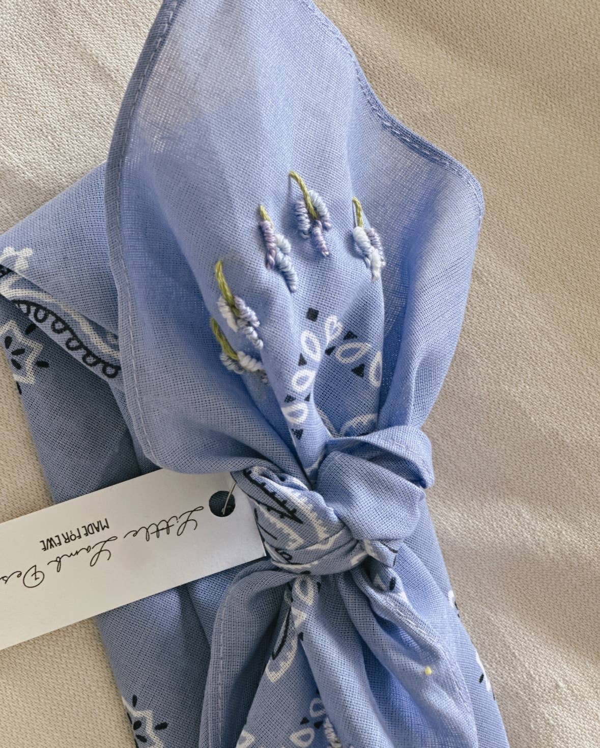 Little Lamb Purple Bandana With Embroidered Lavender Flowers