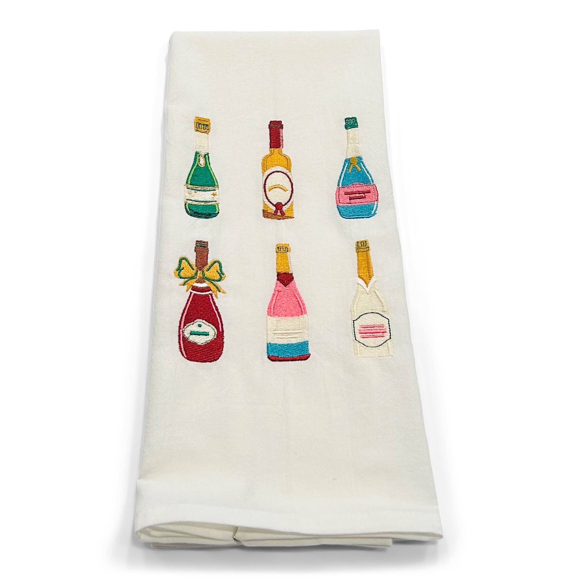 Vibrantly Blue Tea Towel - Six Champagne Bottles