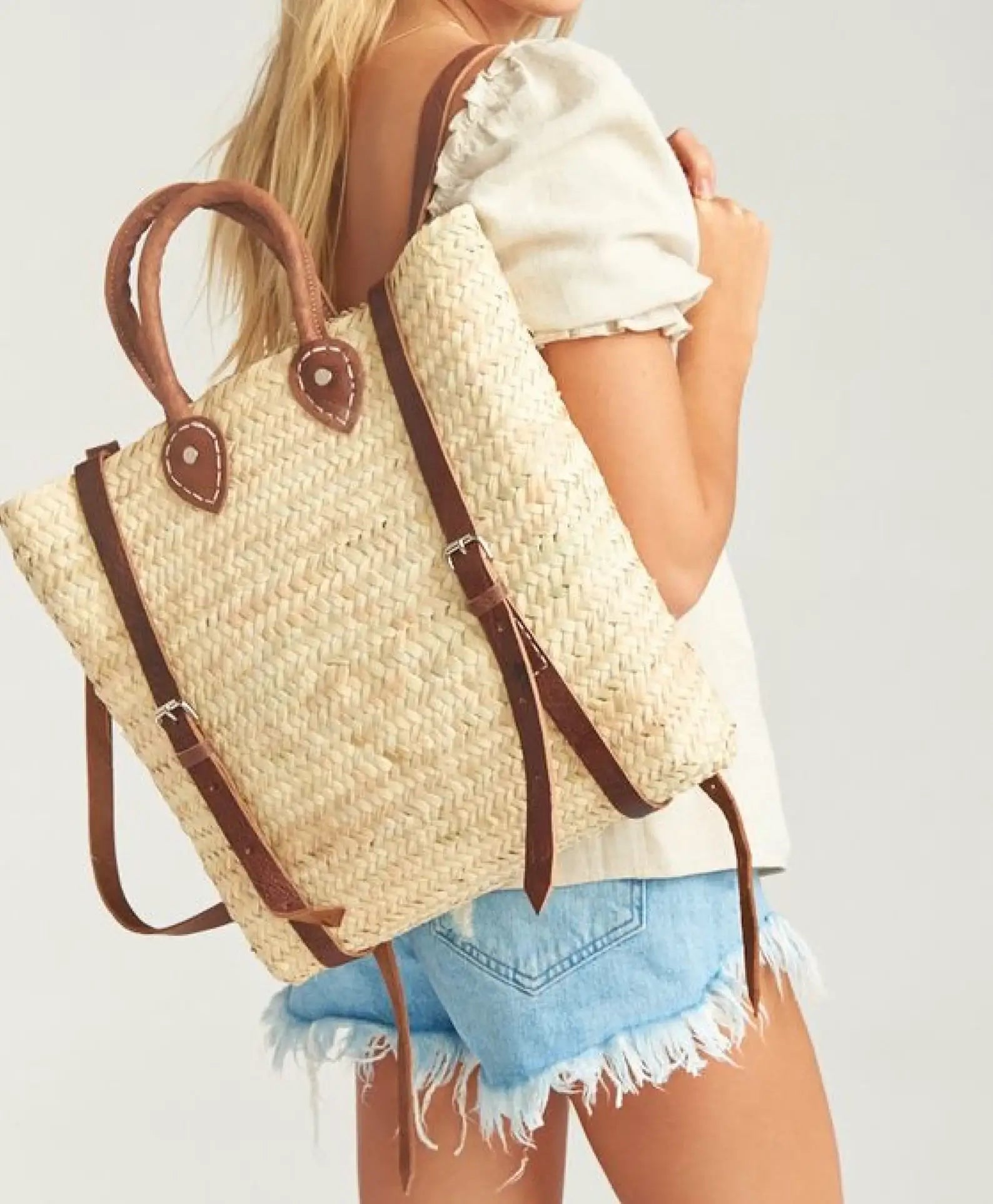 French Market Bags Handwoven Straw Backpack Tote #2