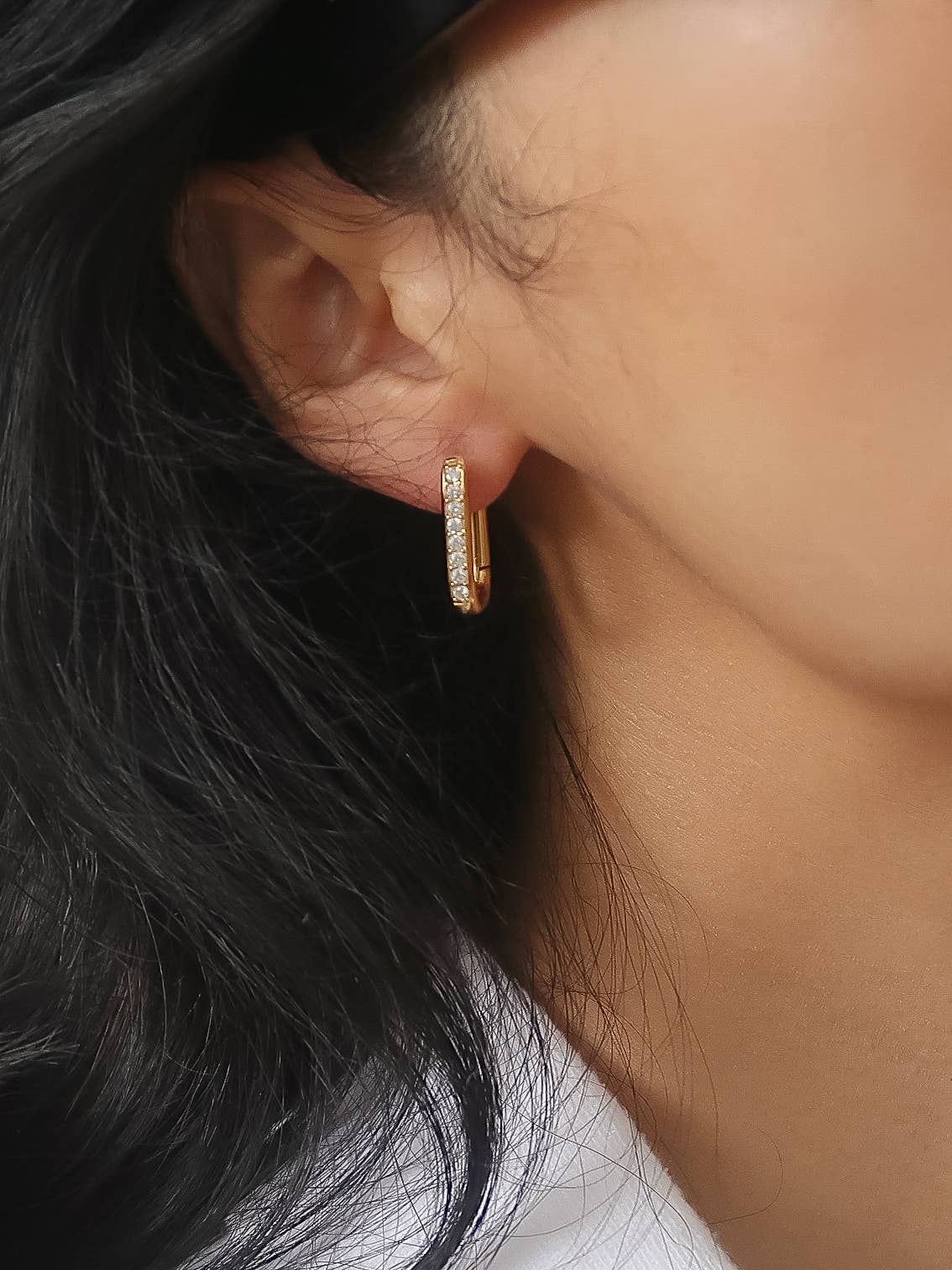 Flânerie Marze 18K Gold CZ Oval Huggie Earrings