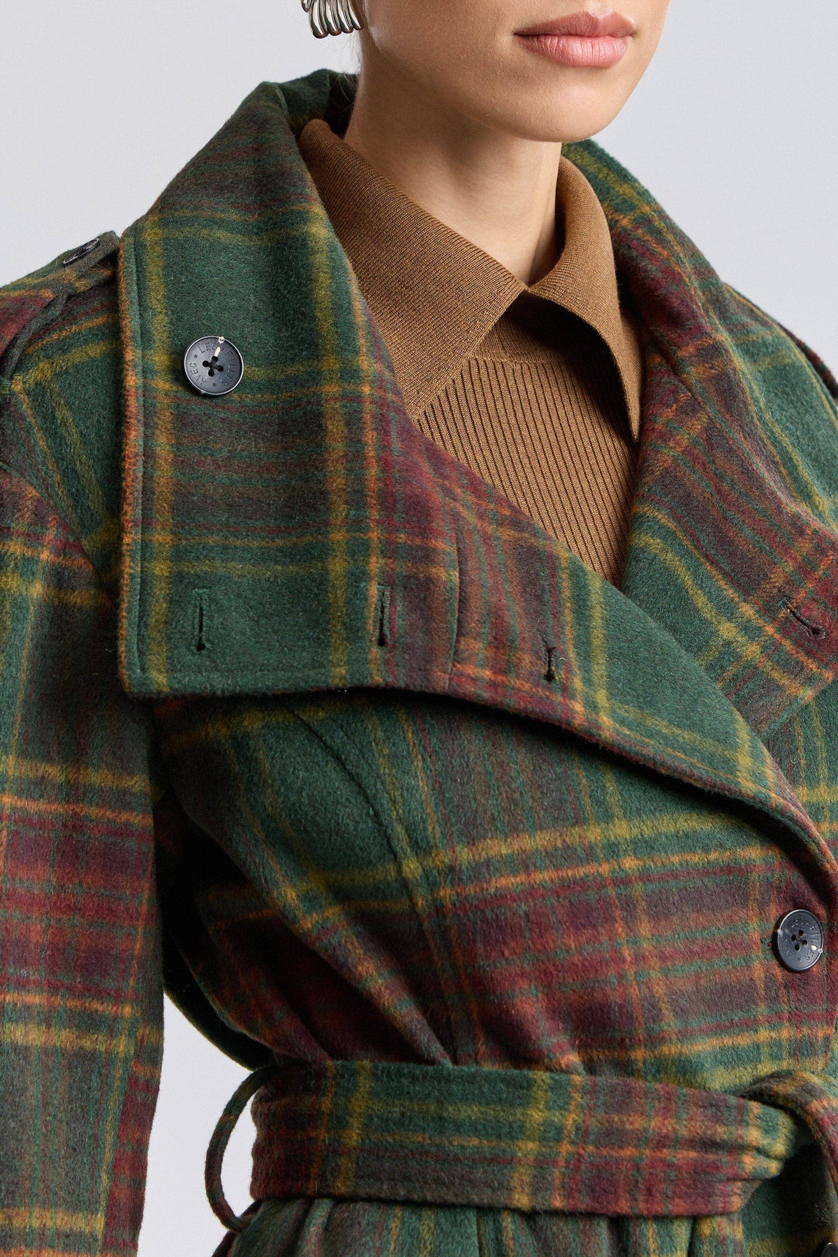 Avec Les Filles Plaid Faux Wool Utility Trench Coat 86476