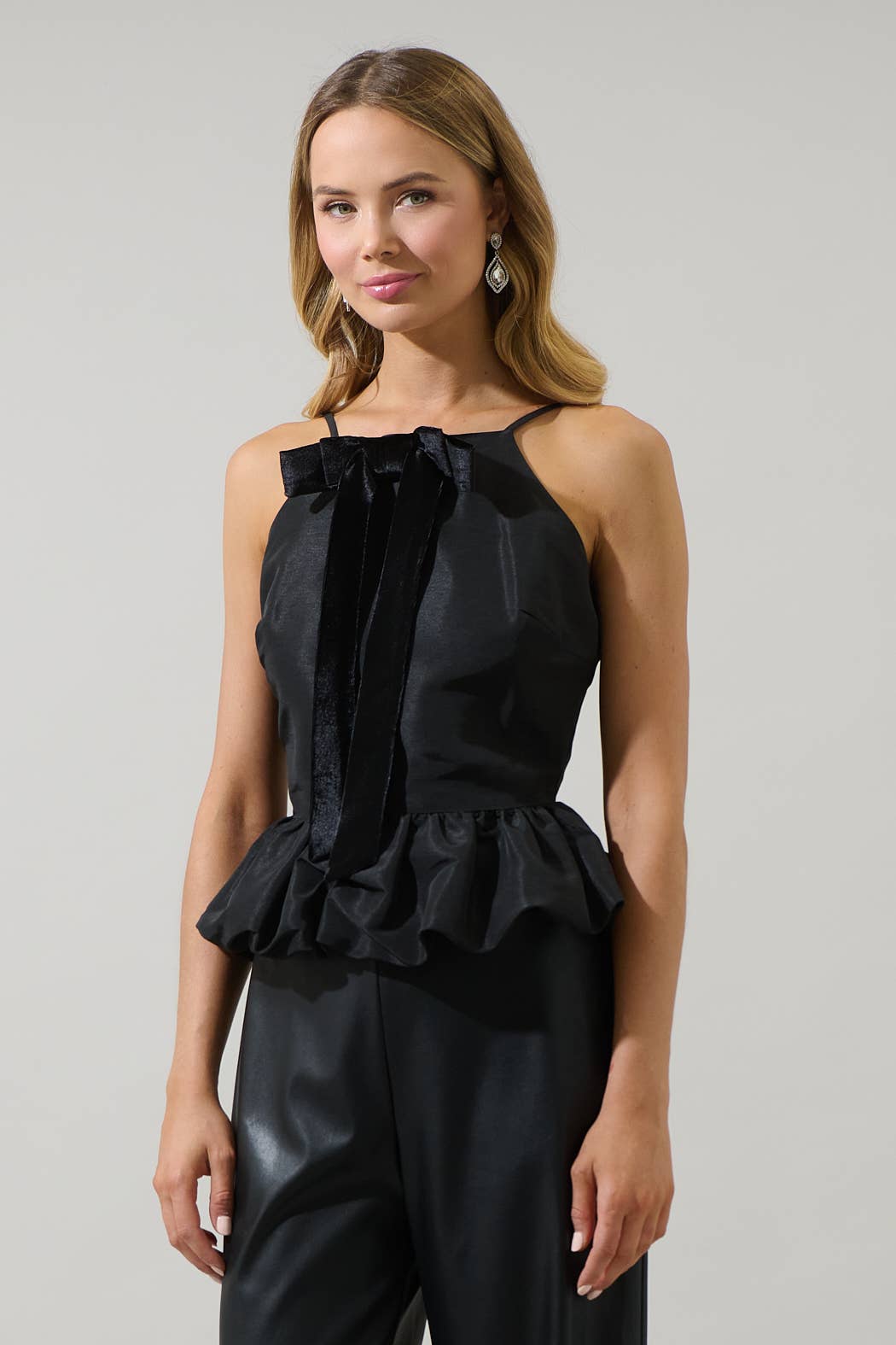 Sugarlips Finda Velvet Bow Peplum Top