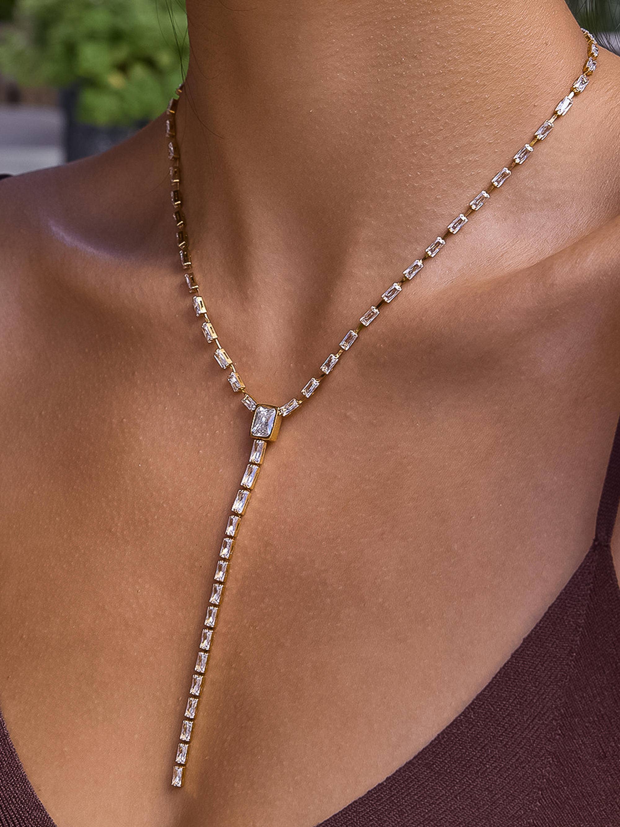 Flânerie Cieline 18K Gold CZ Lariat Necklace