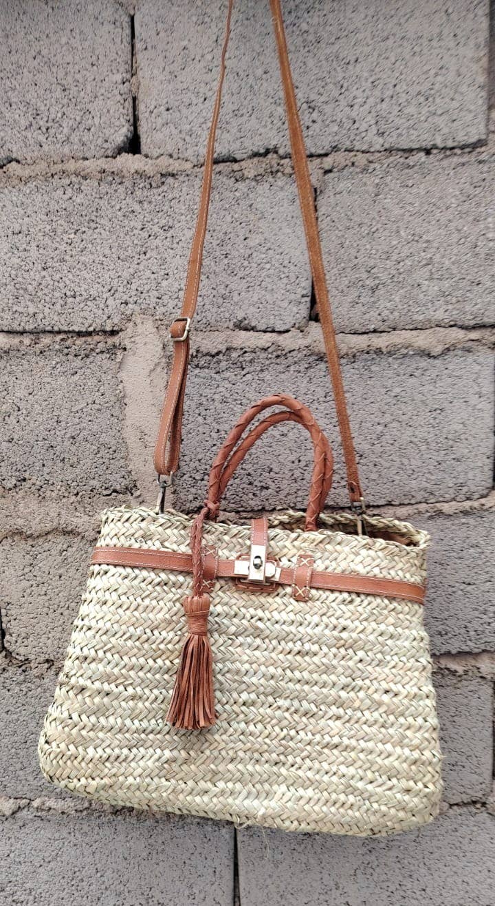 French Market Bags Straw Beach Tote Bag with Leather Handles #7