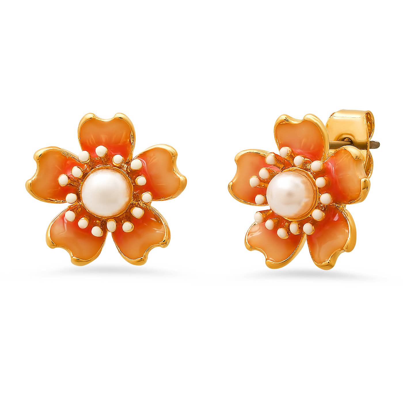 Tai Enamel Flower Studs with Pearl Center HME-15