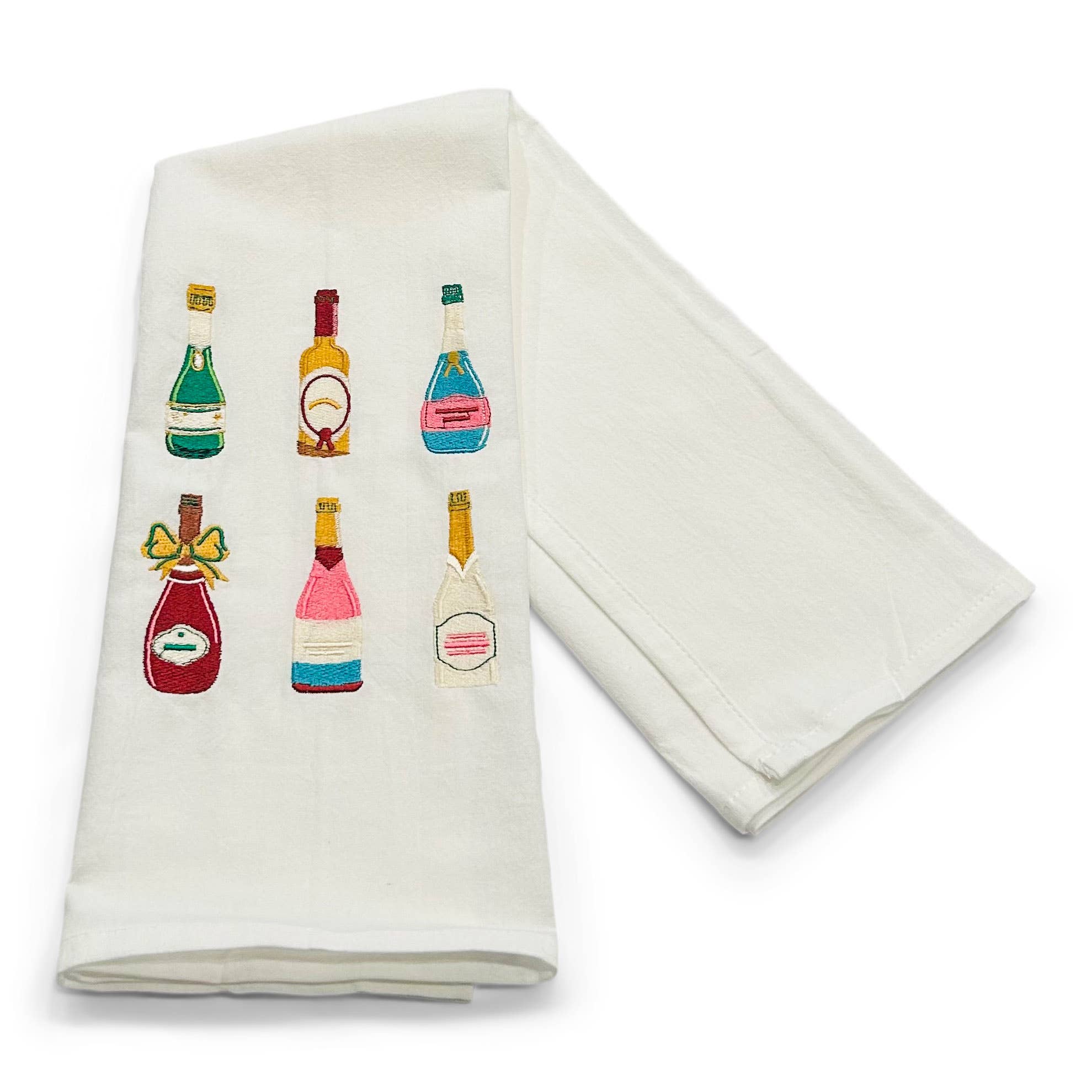 Vibrantly Blue Tea Towel - Six Champagne Bottles