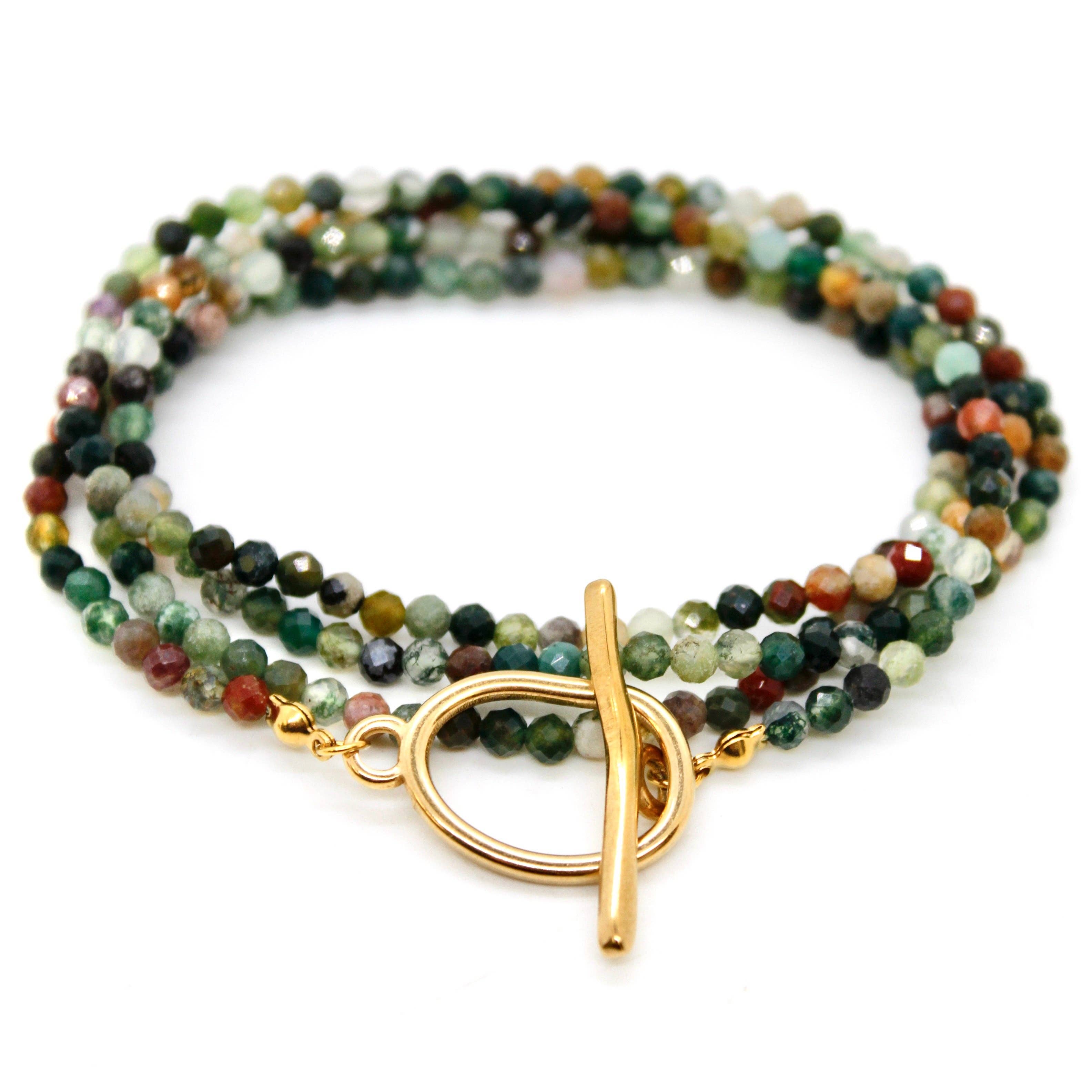 Lizou Luxury Faceted Long Indian Agate Convertible Necklace/Bracelet #33