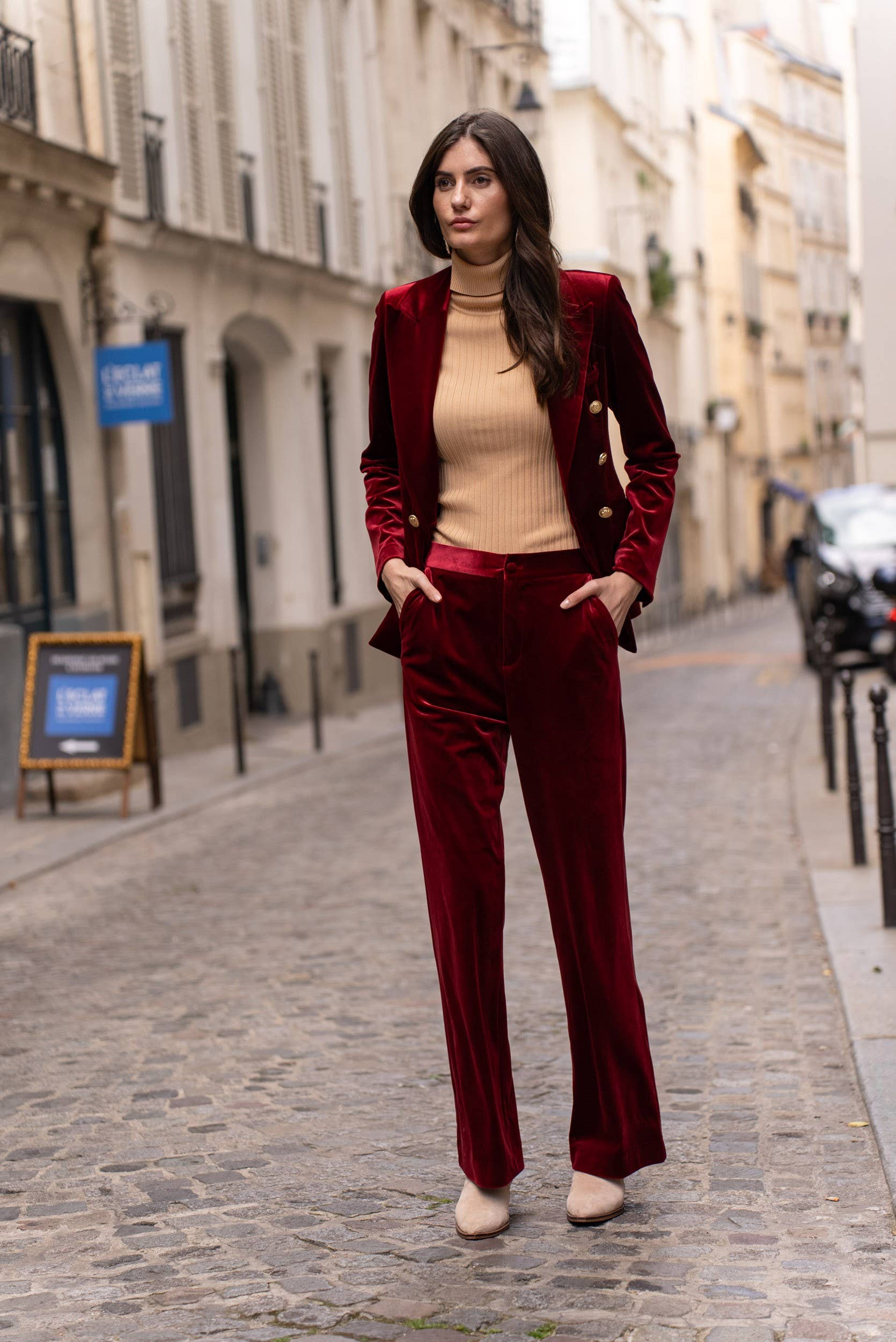 Carmine Paris High Waisted Straight Cut Velvet Trouser P2228
