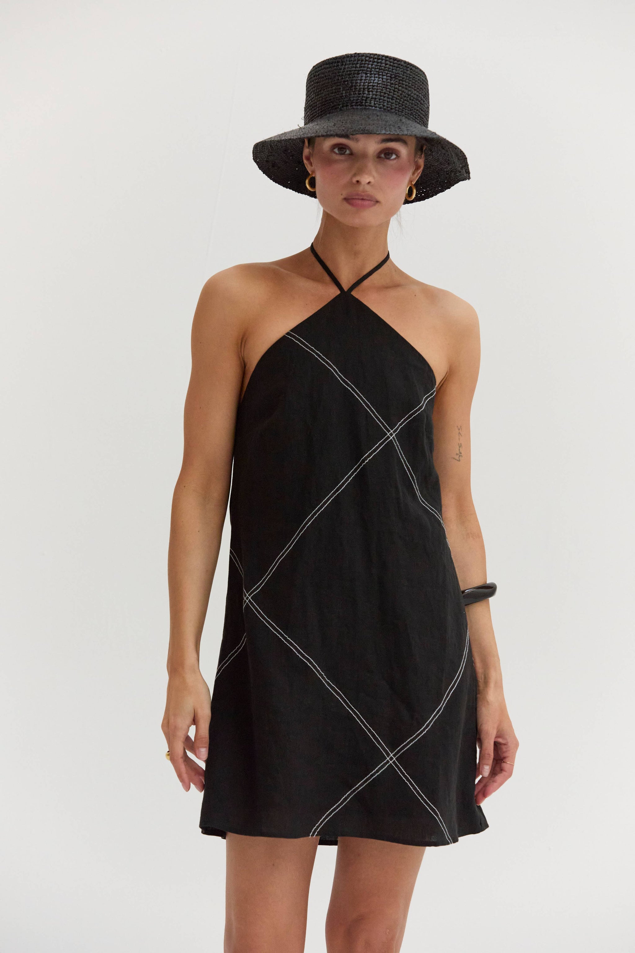 linen halter mini dress Linen Halter Mini Dress-White S