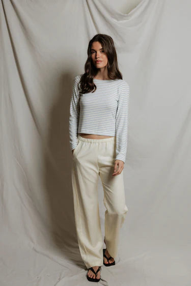 Perfect White Tee Ainsley Brushed Sweater Stripe Long Sleeve Boat Neck Top