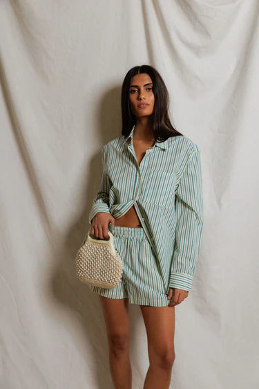 Perfect White Tee Julie Stripe Poplin Pull-On Shorts With Pockets