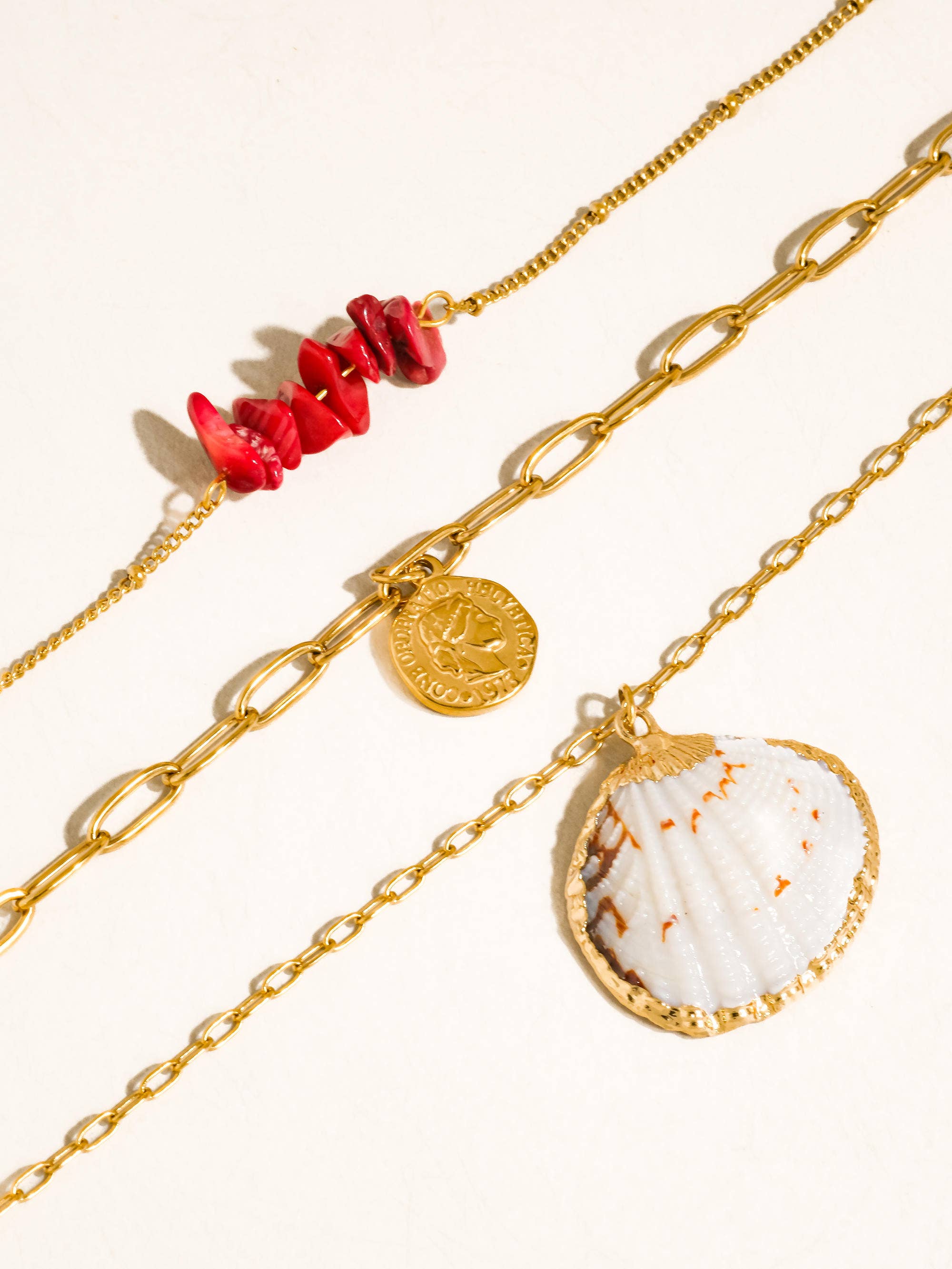 Flânerie Shellee 18K Gold Non-Tarnish Bobho Shell Layered Necklace