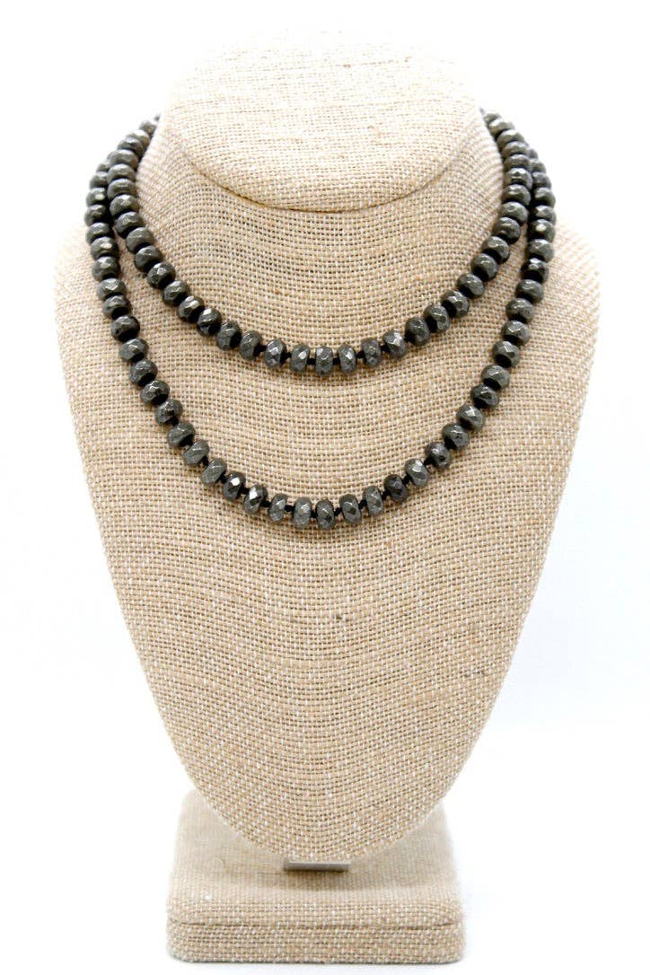 Lizou Hand-Knotted Long Faceted Pyrite Beaded Necklace #36