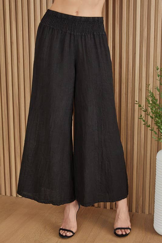 Milio Milano Linen Smocked Waist Palazzo Pant