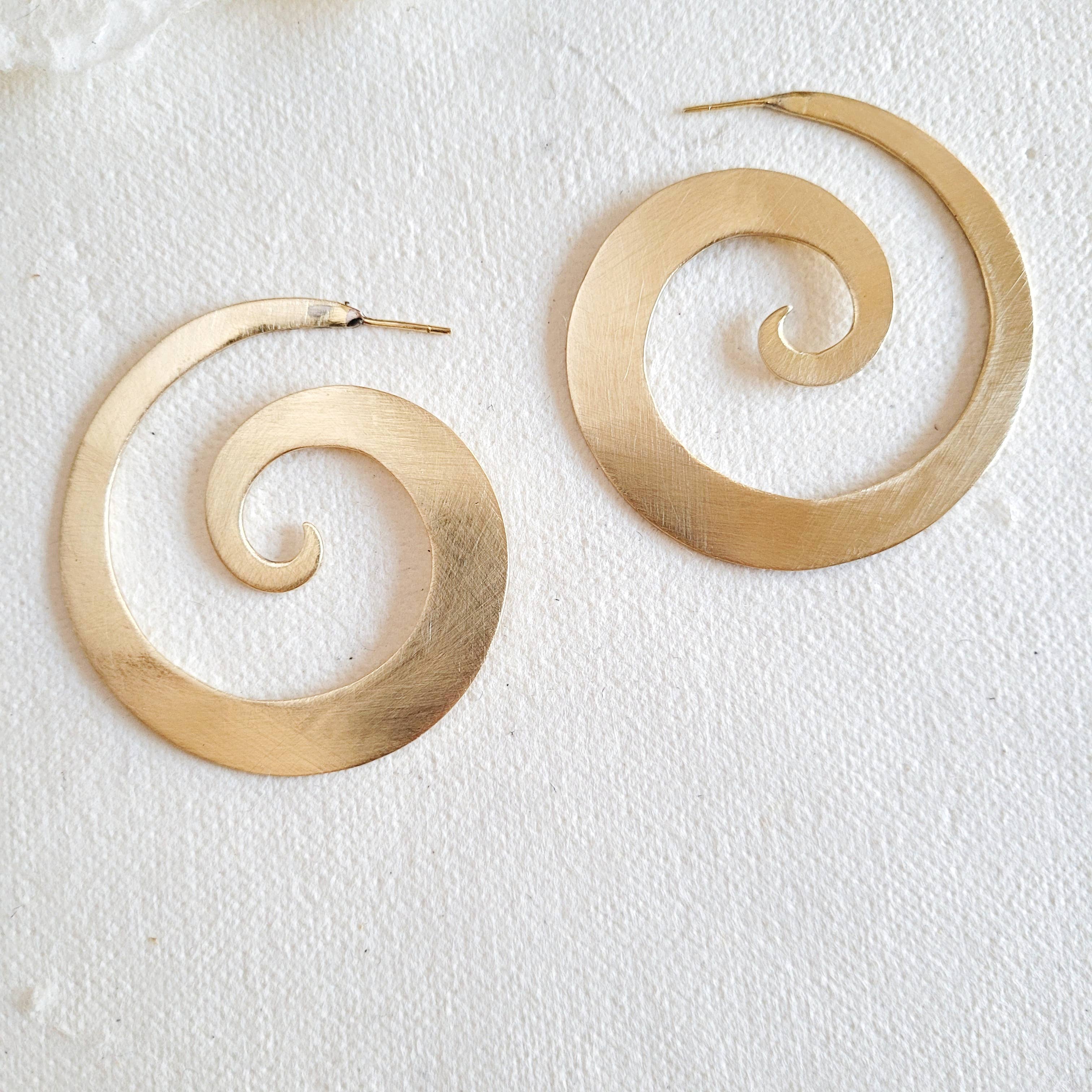 Bisjoux Satin Brass Handmade Swirl Hoop Earrings