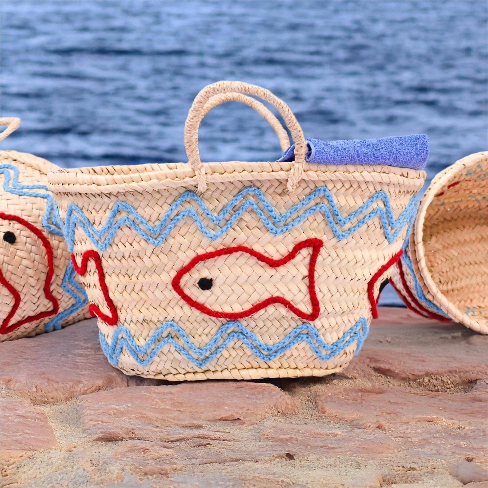 French Market Bags Basket Bag With Fish Embroidery #14