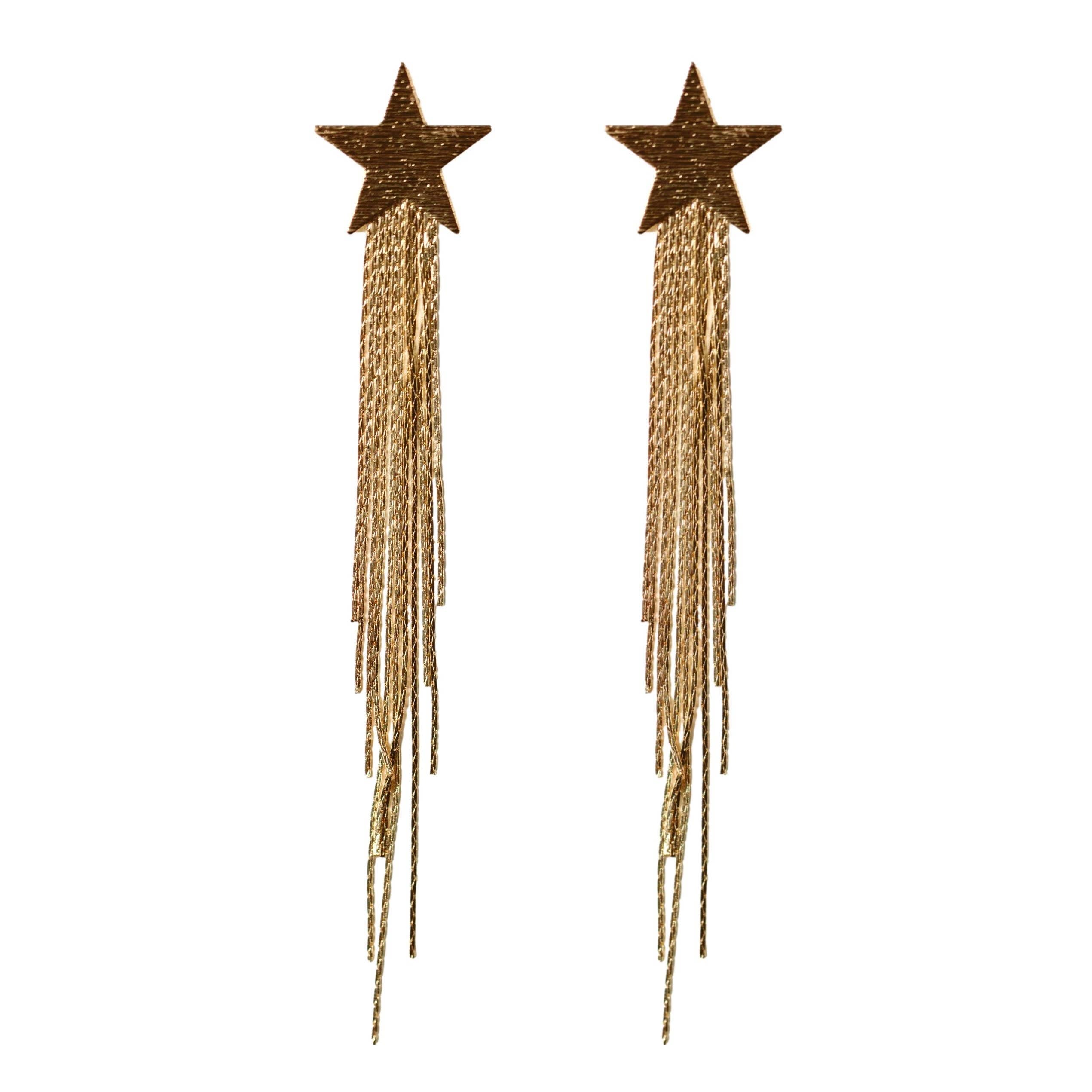 Gold Shooting Star Duster Drop Statement Earrings