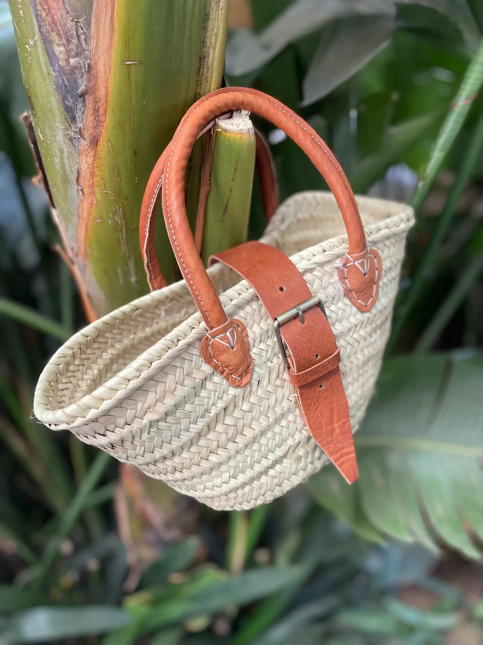 French Market Bags Handwoven Straw Basket Bag with Leather Handles #12