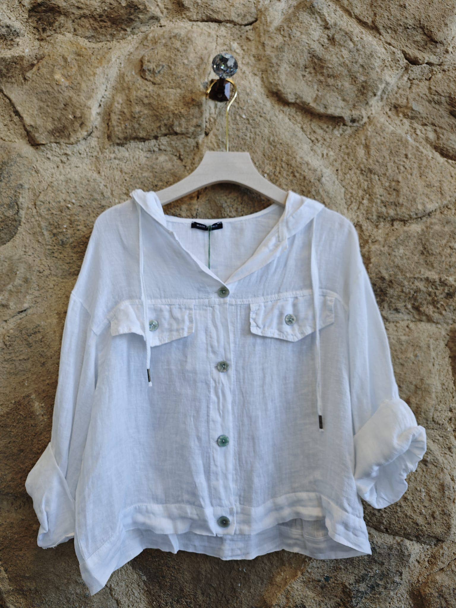 European Linen Front Pocket with Hood T-shirt 224150