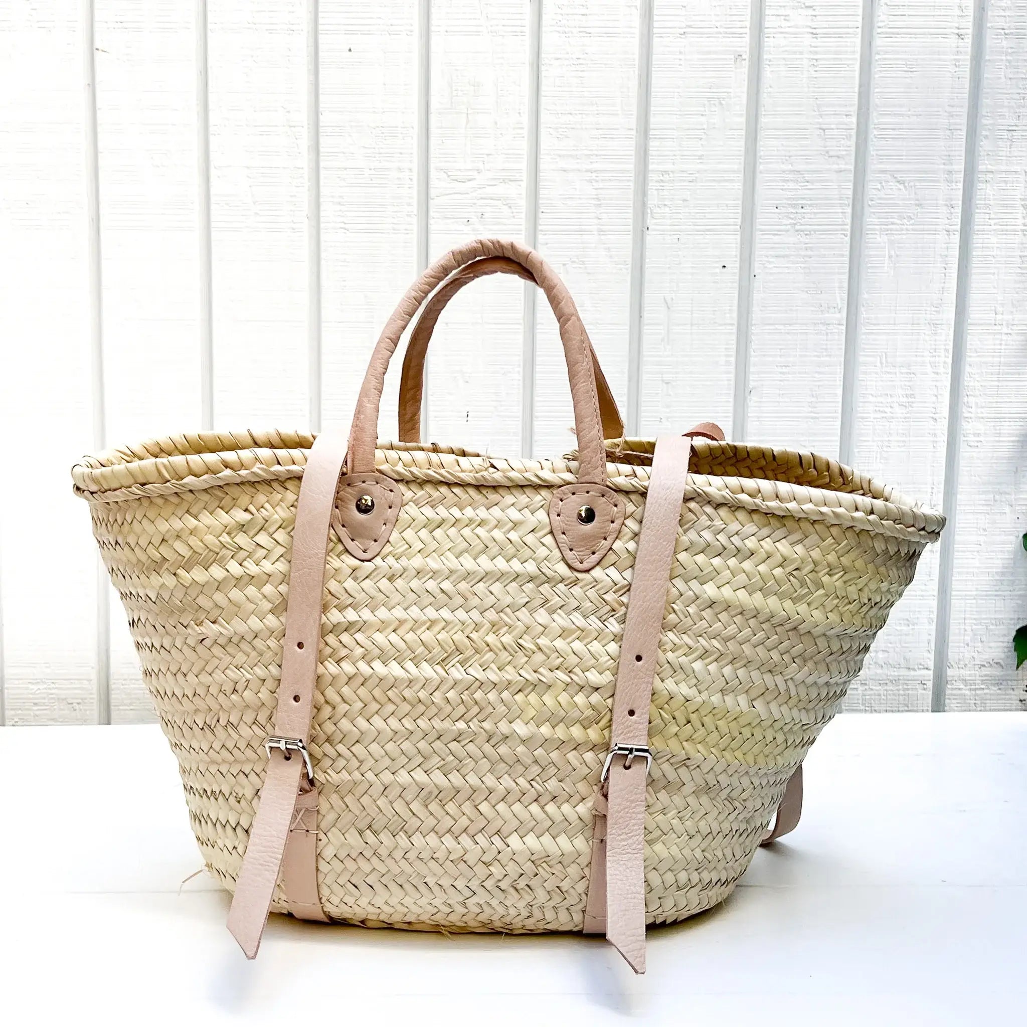 French Market Bags Straw Basket Backpack #4
