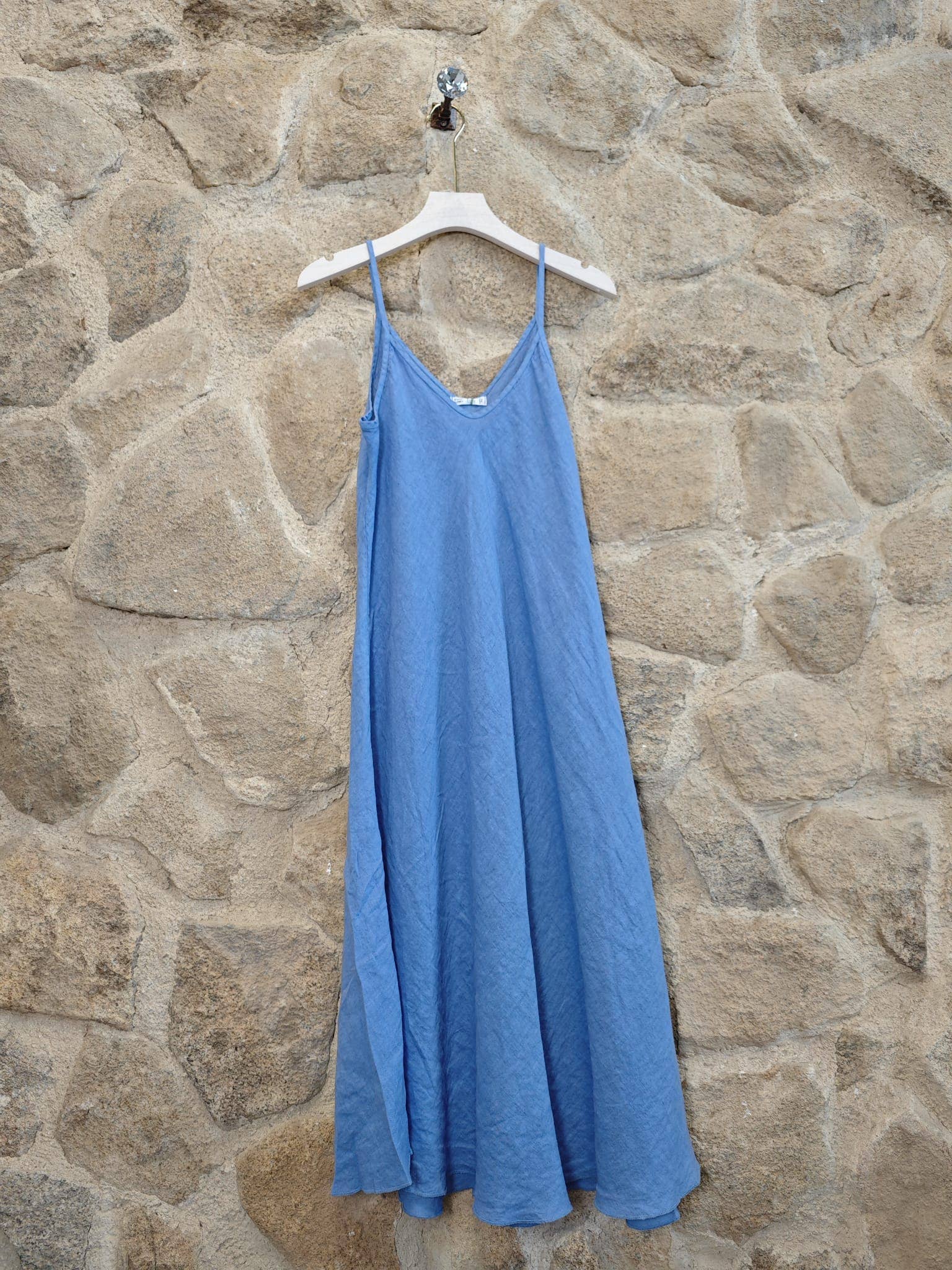 European Linen Thin Strap Long Dress 33221