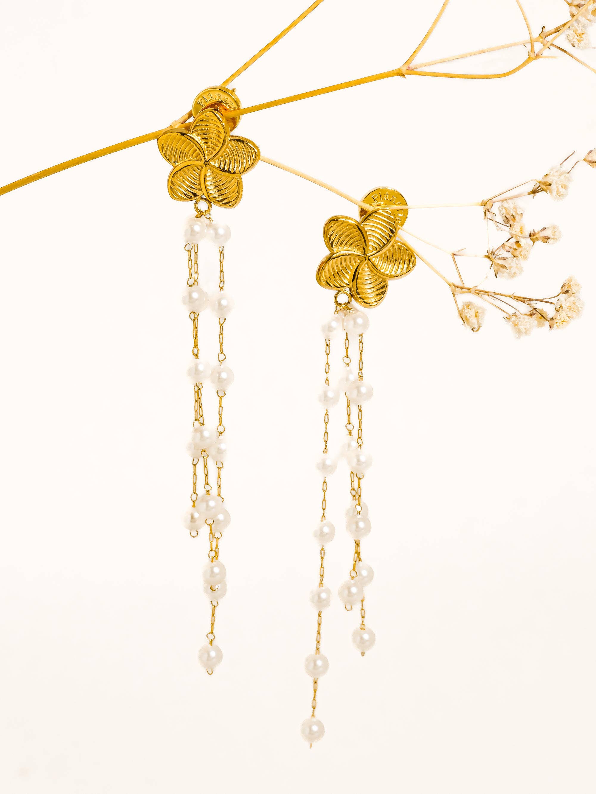 Flânerie Thalina 18K Gold Non-Tarnish Flower Pearl Dangle Earrings
