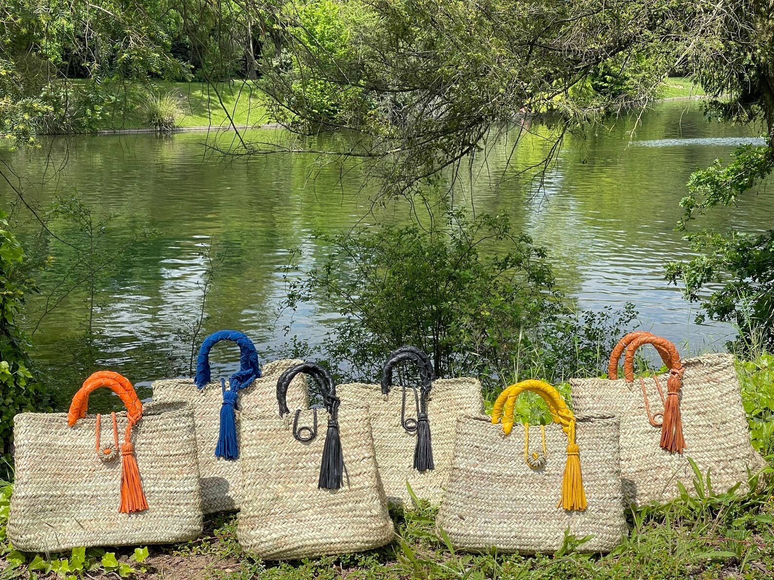 French Market Bags Straw Tote Bag with Leather Straps