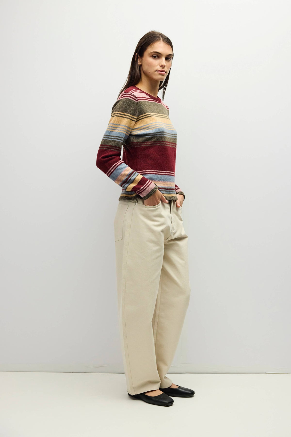 All Row The Natasha Sweater | Multi Stripe Relaxed Brushed Knit