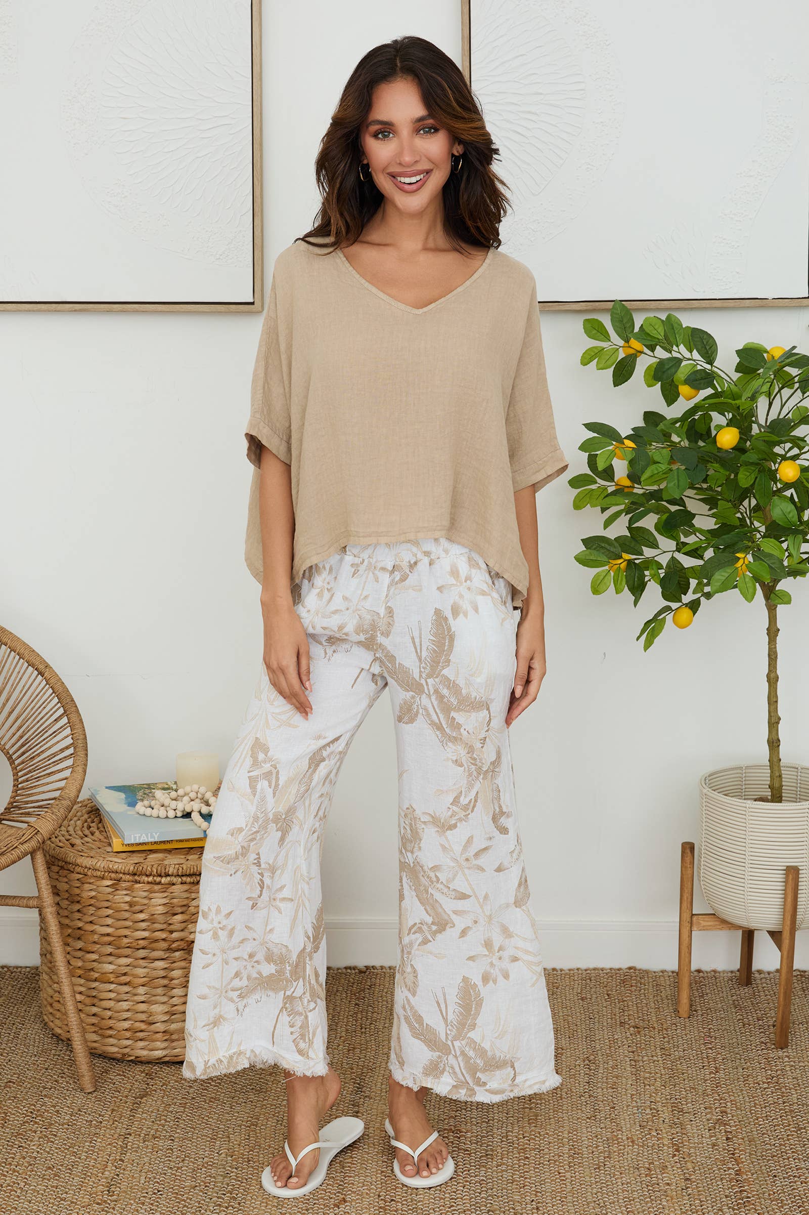 Milio Milano S/S Dolman Linen Top 154101