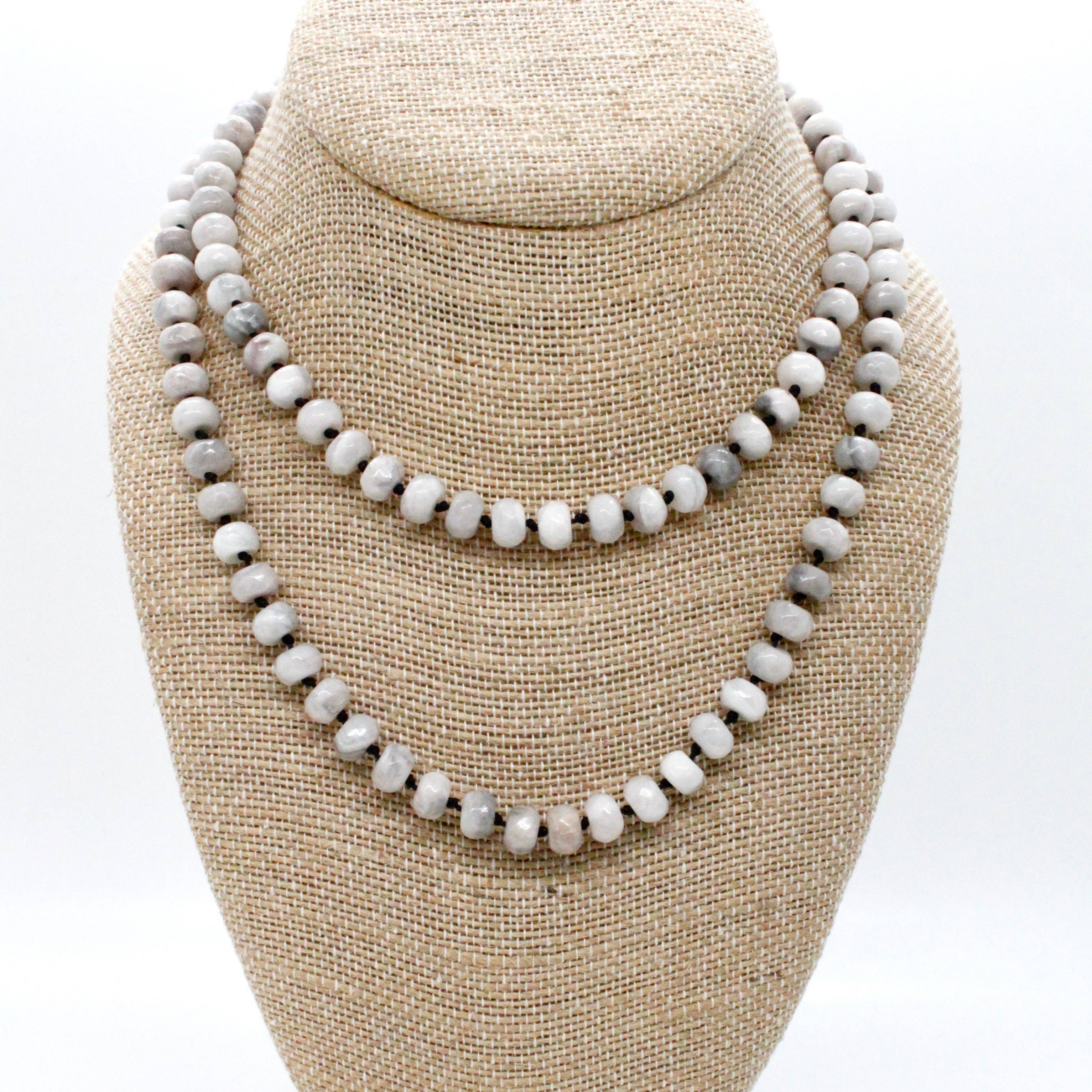 Lizou Hand-Knotted Long White Agate Bead Necklace #21
