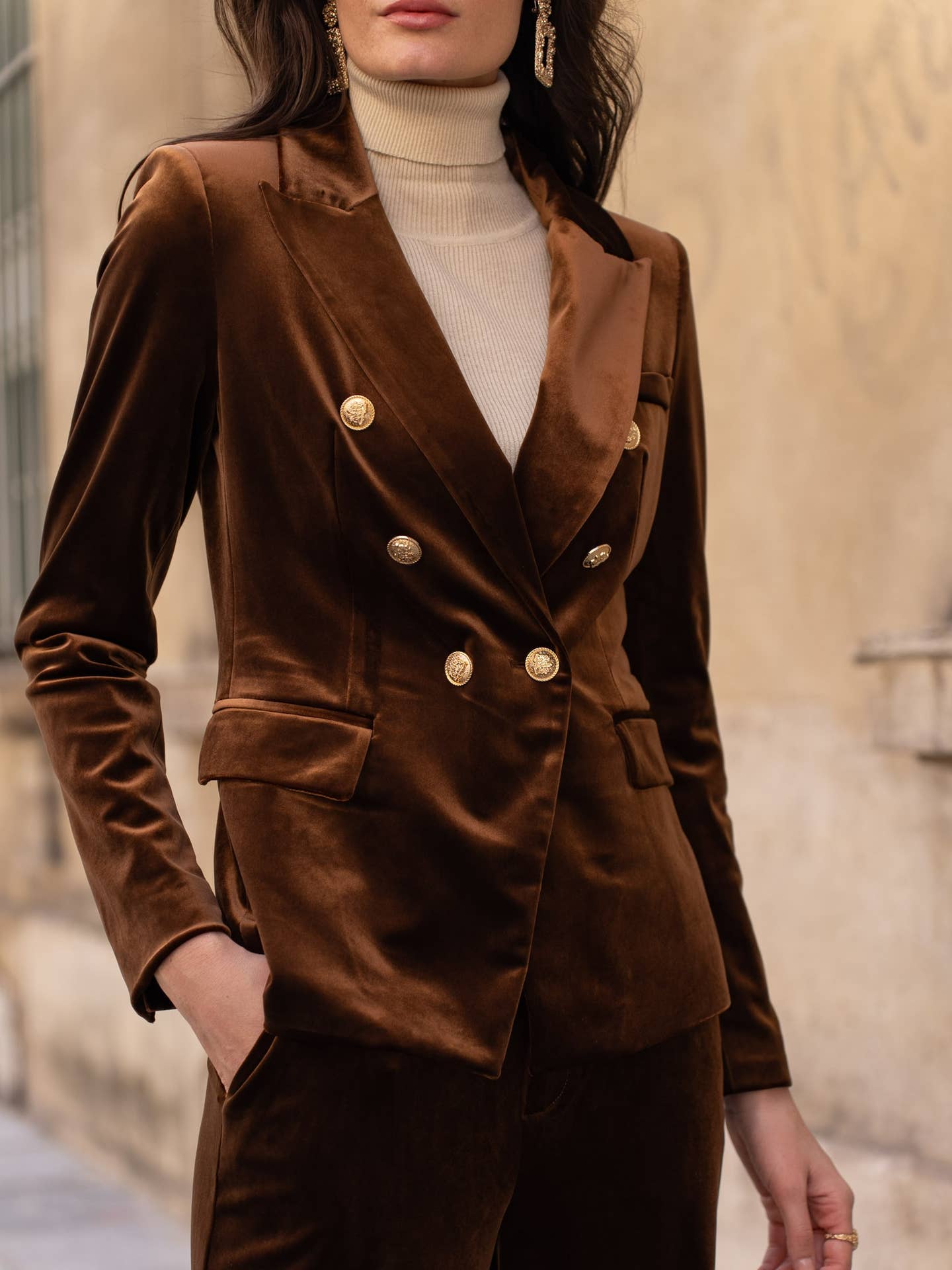 Carmine Paris Velvet Jacket with Gold Buttons V1721N