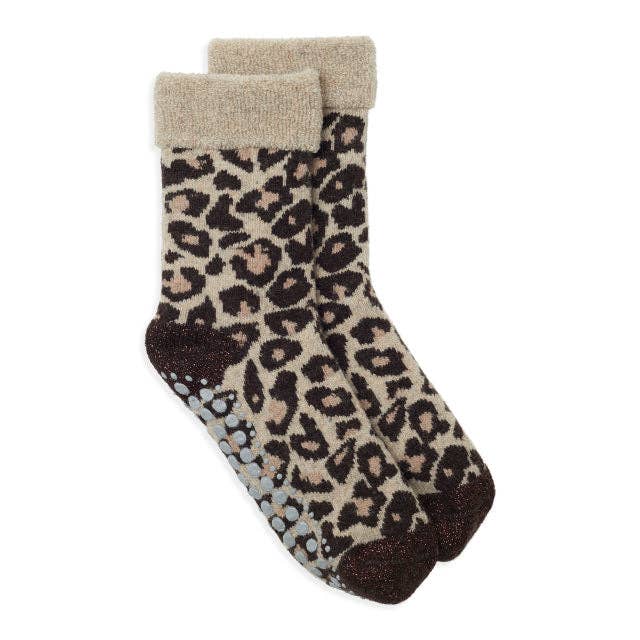 Somerville Slipper Socks Leopard - Camel/Black