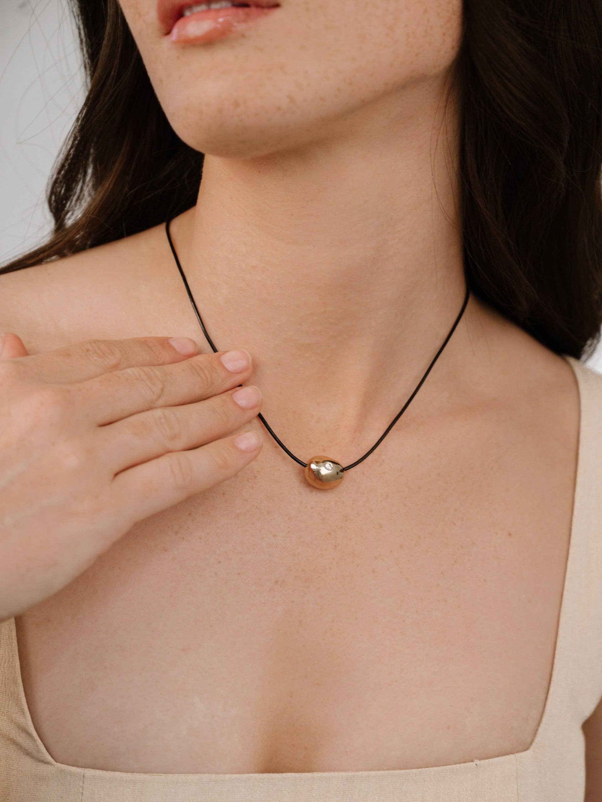 Ettika Polished Pebble Leather Pendant Necklace