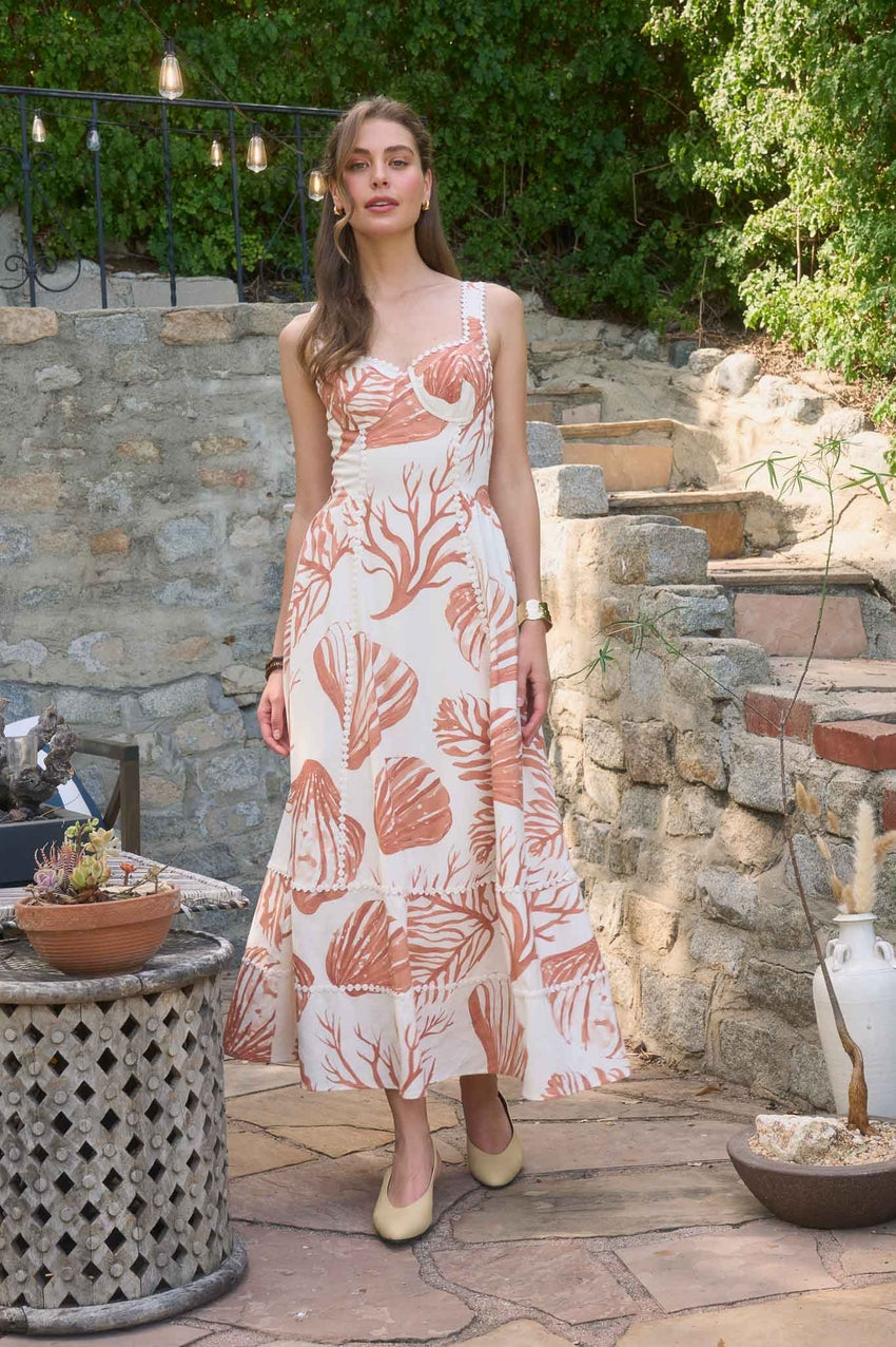 Moon River Seashell Motif Lace Trim Sleeveless Midi Dress MR9767