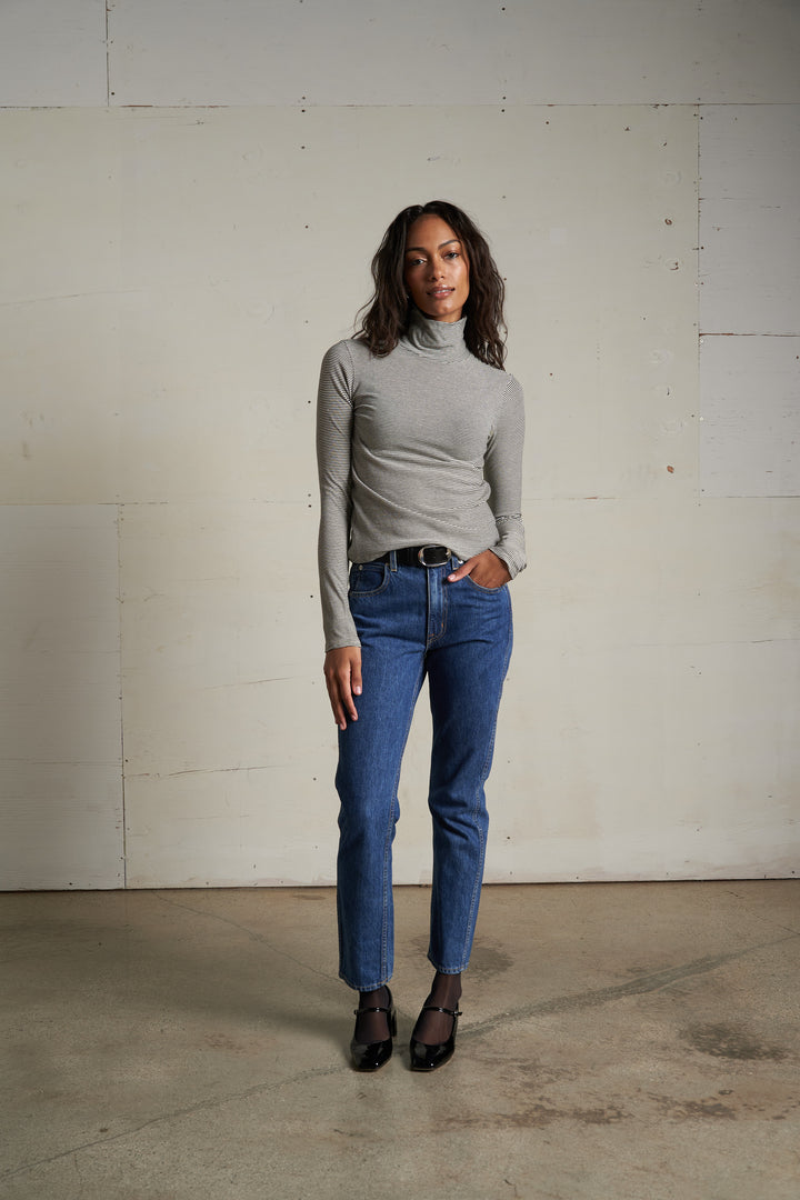 Perfect White Tee Cindy Stripe Recycled Cotton Turtleneck