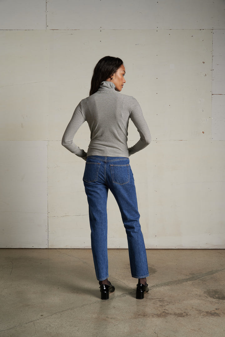 Perfect White Tee Cindy Stripe Recycled Cotton Turtleneck