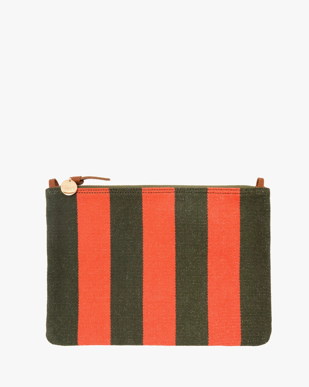 Clare V. Flat Clutch w/ Tabs Canvas Stripe CVS1001196