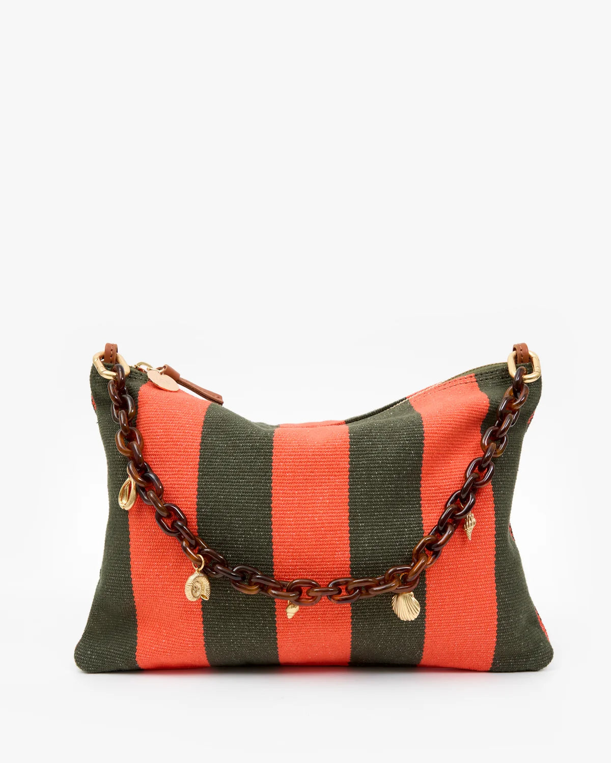 Clare V. Flat Clutch w/ Tabs Canvas Stripe CVS1001196