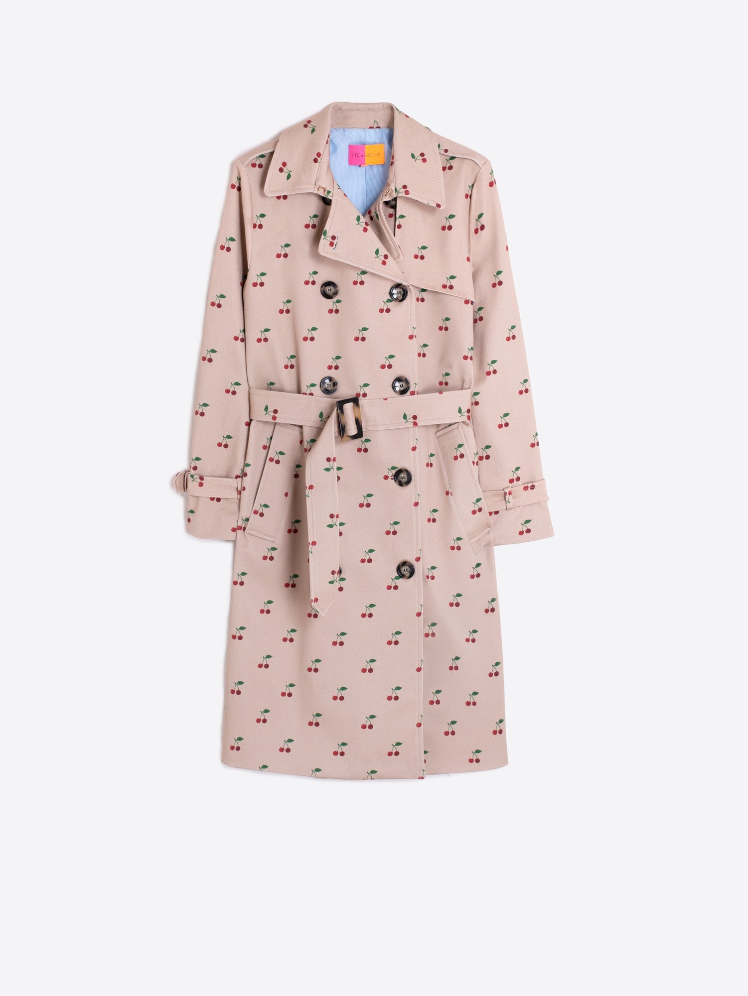 Vilagallo Beige Trench Coat with Cherry Print 32960